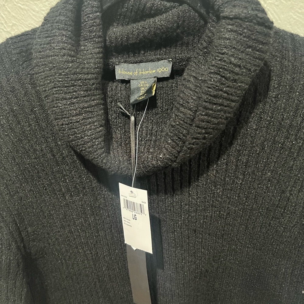 House of Harlow 1960 Black Cowl Neck Sweater Top Cropped NWT Size L Minimalist - Picture 2 of 3